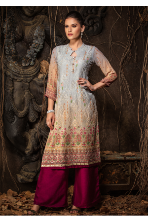 Grey and Beige Color Designer Georgette Kurti